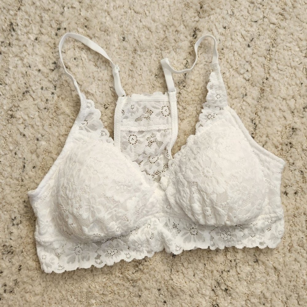 Aerie American Eagle White Lace Padded Racerback Bralette Small